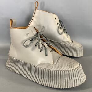 JIL SANDER Size 9 Grey Leather Lace Up Boots
